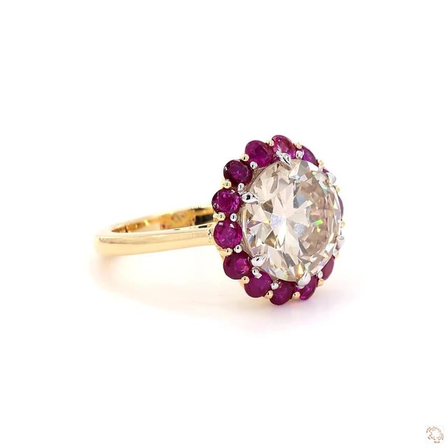 5.28 Carat Old European Cut Diamond Ruby Gold Ring, Size 6.5 For Sale - Image 9 of 9