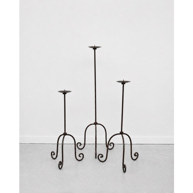 Figurative Mid-Century Wrought Iron Floor Candleholder Set of Three, C. 1950s-60s For Sale - Image 3 of 4