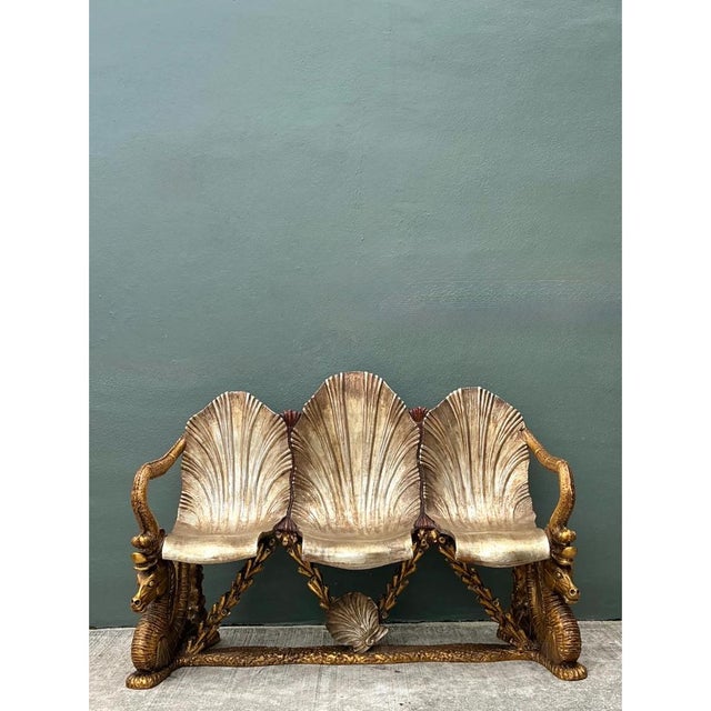 Vintage Venetian Gilt Carved Grotto Bench For Sale - Image 4 of 12