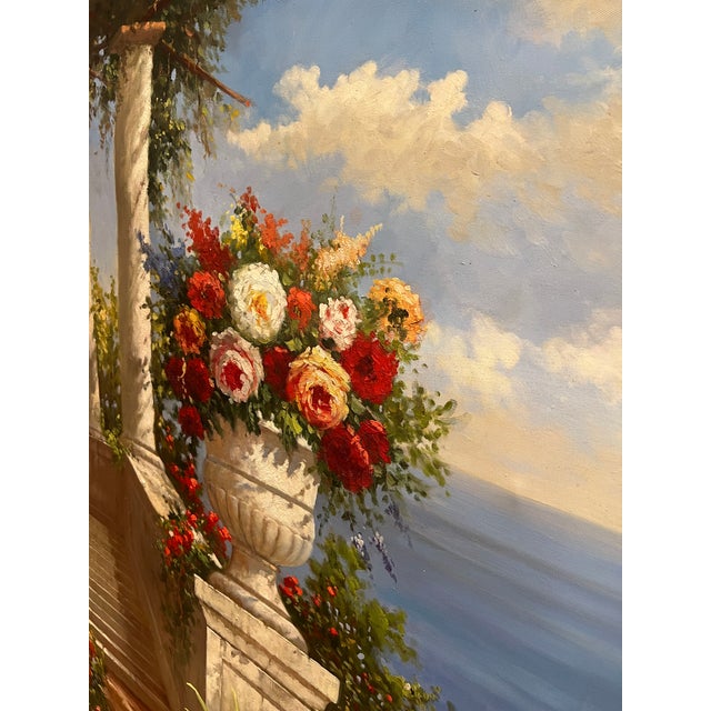 XL Framed Vintage Floral Landscape Oil Painting For Sale - Image 12 of 13