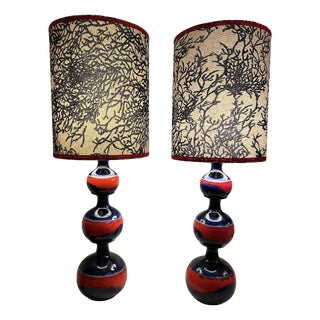 Mid-Century Space Age Blue and Red Lava Glazed Lamps from Carstens Tönnieshof, 1960s, Set of 2 For Sale
