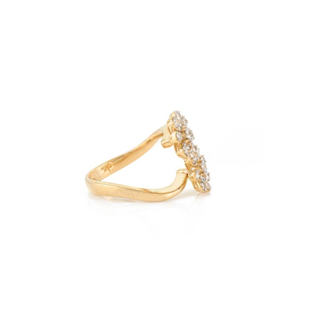 Gold Double Diamond Flower Bypass Ring Size 7 For Sale - Image 8 of 9
