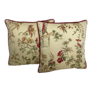 Thibaut Pink Floral Chinoiserie Pillows - Pair For Sale