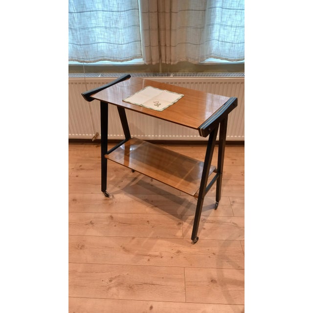 1970s Vintage Yugoslavian Mid-Century Modern Tv Stand on Wheels, 1960s–70s For Sale - Image 5 of 11