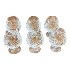 1970s Stuart Crystal Brandy Balloons Hardwicke Pattern Large Hand Blown & Cut Vintage Set 6