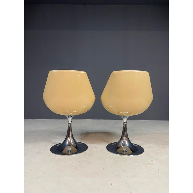 Metal Beige Swivel Chairs with Chrome Pedestal Bases, France, 1970s, Set of 2 For Sale - Image 7 of 15