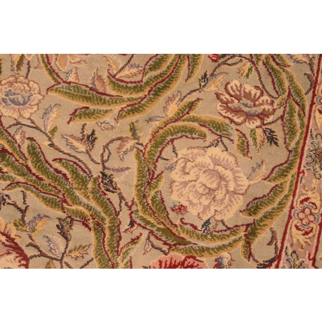 Shabby Chic Floral 1990's Pak-Persian Green/Red Wool Rug - 6'1'' X 9'5'' For Sale In New York - Image 6 of 9