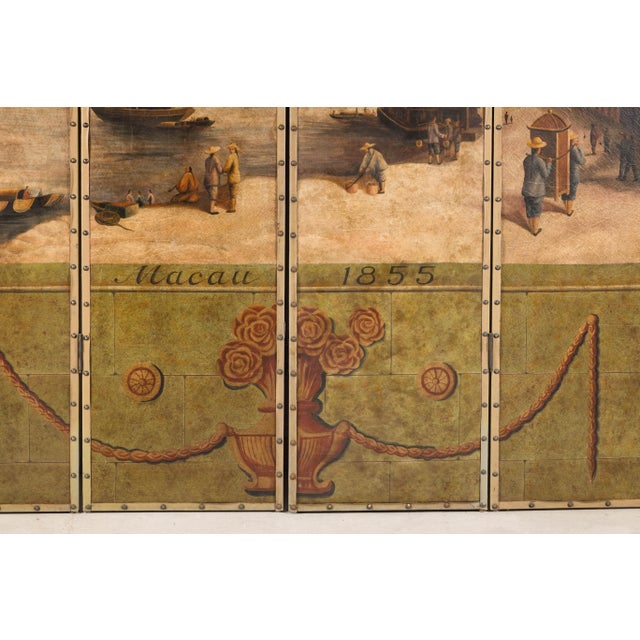 Vintage Four-Panel Painted Screen Depicting Macau Harbor, 1855 For Sale - Image 16 of 17