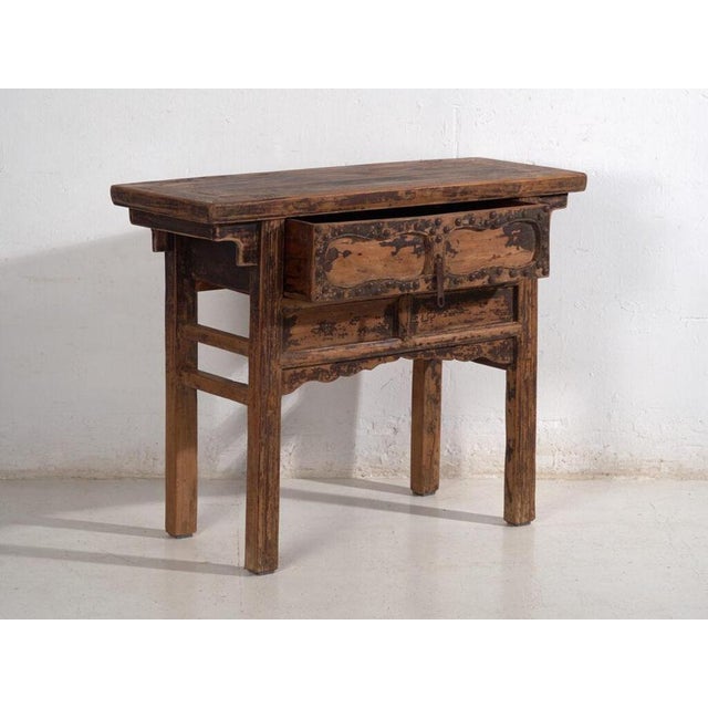 Antique Elm Console Table with Iron Hardware from Amaru For Sale - Image 5 of 11