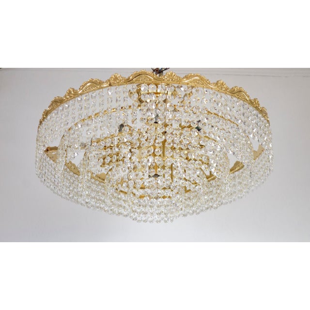 1970s Brass and Lead Crystal Ten-Light Chandelier, 1970s For Sale - Image 5 of 8