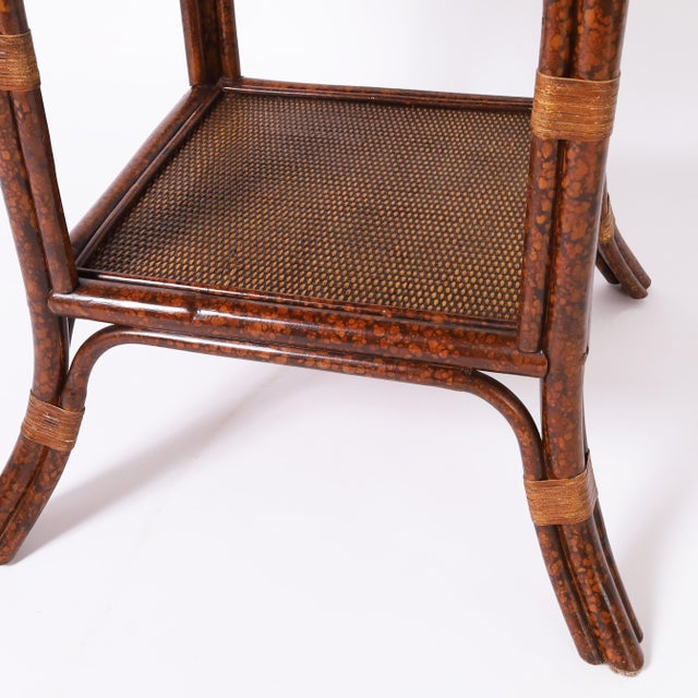 Wood Vintage Faux Bamboo and Grasscloth Two Tiered Table For Sale - Image 7 of 8