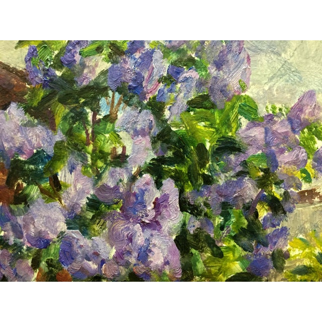 1970s Oil Painting Lilac Near the House Dziuban Ivan Feodosievich For Sale - Image 9 of 12