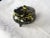 Tripod ceramic box, black and yellow speckled glaze, wavy lid edge and small round handle. This very original and graphic...