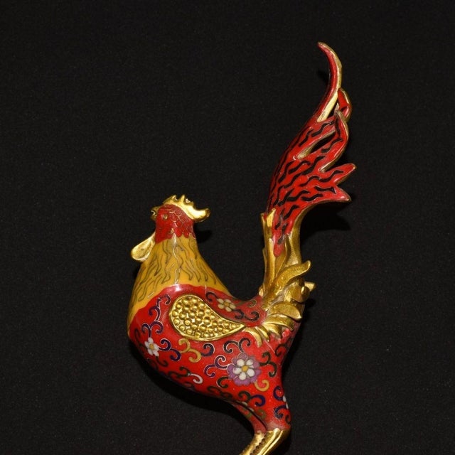 Metal Late 19th Century Cloisonné Enamel Rooster Statue, Gilt Bronze Figure, 2.01kg For Sale - Image 7 of 9