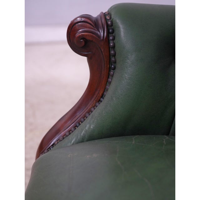 Carved Mahogany Frame Green Leather Office Desk Chair For Sale - Image 10 of 18