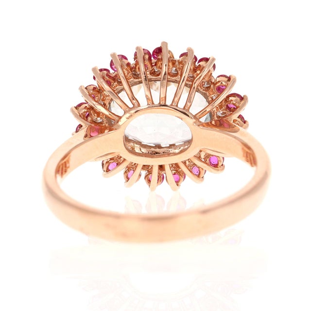 3.57 Carat Natural Tourmaline Sapphire Diamond Rose Gold Cocktail Ring, Size 7 For Sale - Image 4 of 6