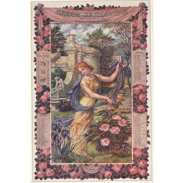 Set of 4 Art Nouveau Calendar Chromolithographs by Eugene Grasset, Matted For Sale - Image 4 of 10