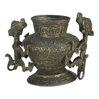 Early 20th Century Tibetan With Dragons Jar / Pot Repousse Tined, Brass: Southeast Asia For Sale