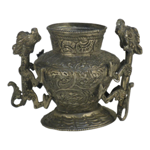 Early 20th Century Tibetan With Dragons Jar / Pot Repousse Tined, Brass: Southeast Asia
