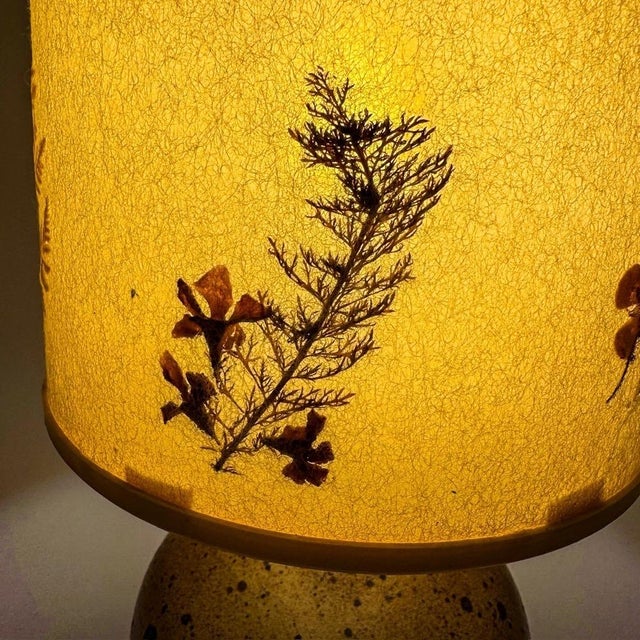 Pyrite Stoneware Ball Lamp with Lampshade Containing Dried Flowers, 1970s For Sale - Image 6 of 10