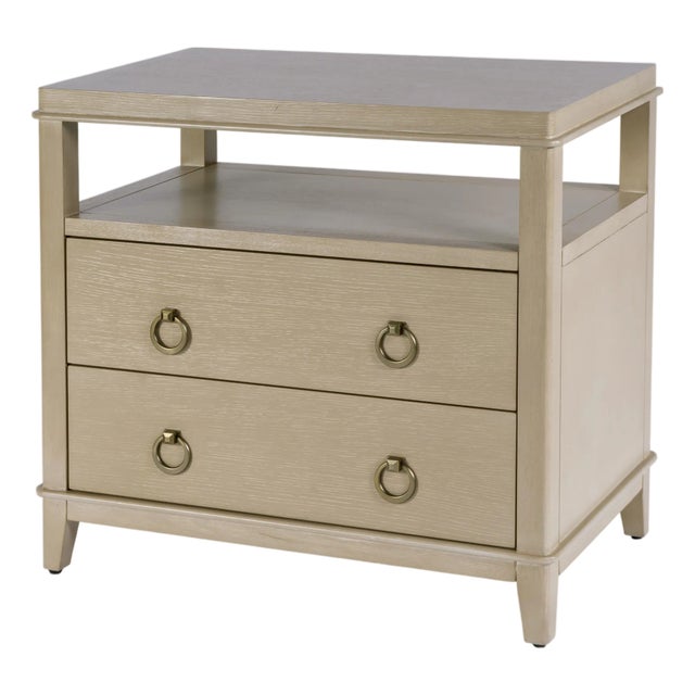 Highbury 28 in. W Rectangular Wood 2 Drawer Nightstand with Open Shelf, Antique Beige Gray For Sale