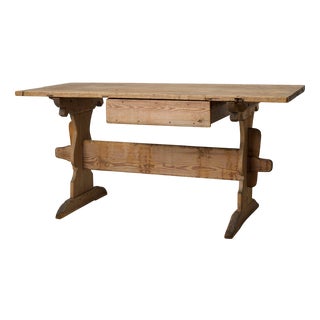 Rustic Folk Art Trestle Dining Table For Sale