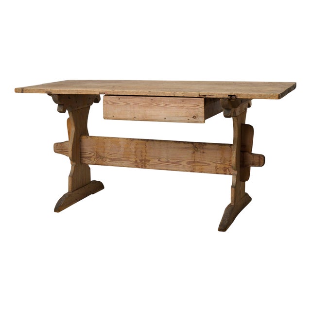 Rustic Folk Art Trestle Dining Table For Sale