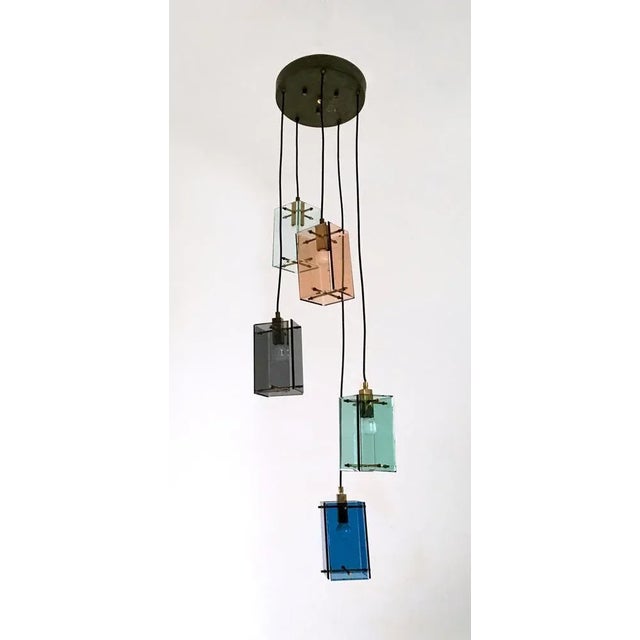 Vintage 5-Light Colored Glass Pendant in the style of Fontana Arte, Italy, 1960s For Sale - Image 9 of 9