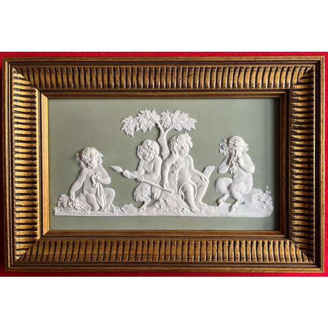 English Antique 18th Century Wedgwood Sage Green Jasperware Wall Plaque of Faun-Like Putto Circa 1790 For Sale - Image 3 of 13