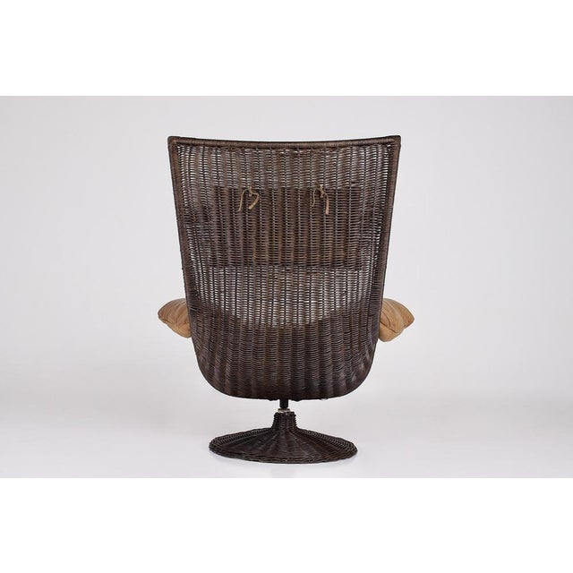 Brown Swivel Armchair in Rattan and Leather from Gerard Van Den Berg, 1970s For Sale - Image 8 of 16