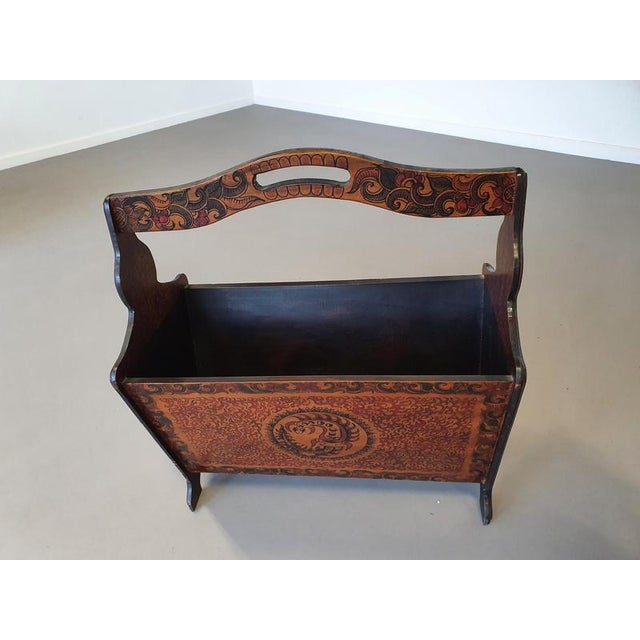 Hand paint decorated magazine holder 1960s Hand paint decorated magazine holder 1960s Wide 50 cm Height 60 cm Depth 28 cm