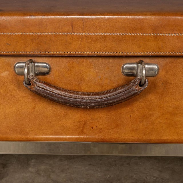 English Leather Trunk on Metal Stand, 1910s For Sale - Image 13 of 18