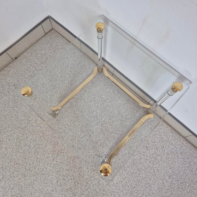 Gold Hollywood Regency French Side Table in Acrylic, Brass and Glass, 1970s For Sale - Image 8 of 10