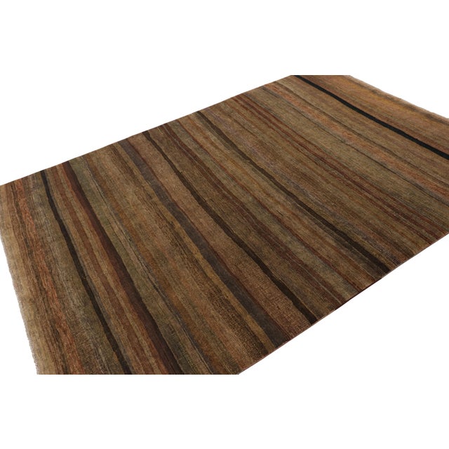 Rug & Kilim Rug & Kilim’s Modern Textural Rug in Rich Browns and Umber Stripes and Striae For Sale - Image 4 of 7