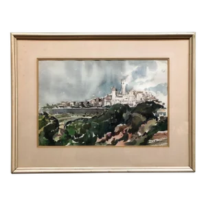 Maurice Freed, Modernist Landscape 'Portugal' Watercolor Painting