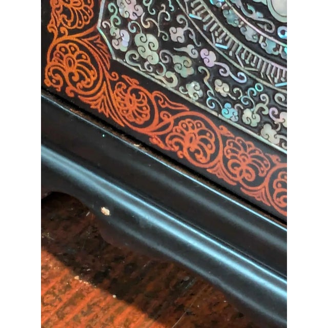 Mid 20th Century Asian Black Lacquer Ft. Mother of Pearl Ornamented Cosmetic Vanity With Mirror For Sale - Image 12 of 12