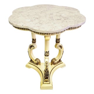Vintage Hollywood Regency Marble Top Pedestal Side Table 26.75" For Sale