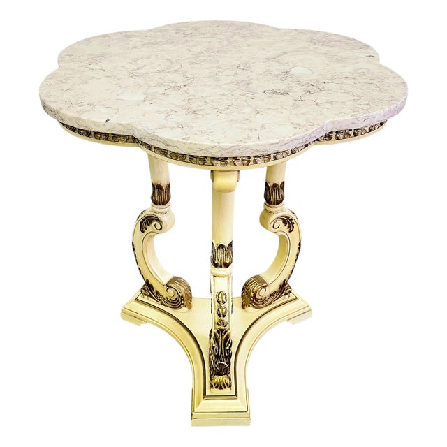 Vintage Hollywood Regency Marble Top Pedestal Side Table 26.75" For Sale