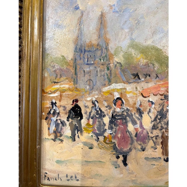 Wood Mid-Century French Framed "Marche Breton a Quimper" Painting Signed Fanch Lel For Sale - Image 7 of 11