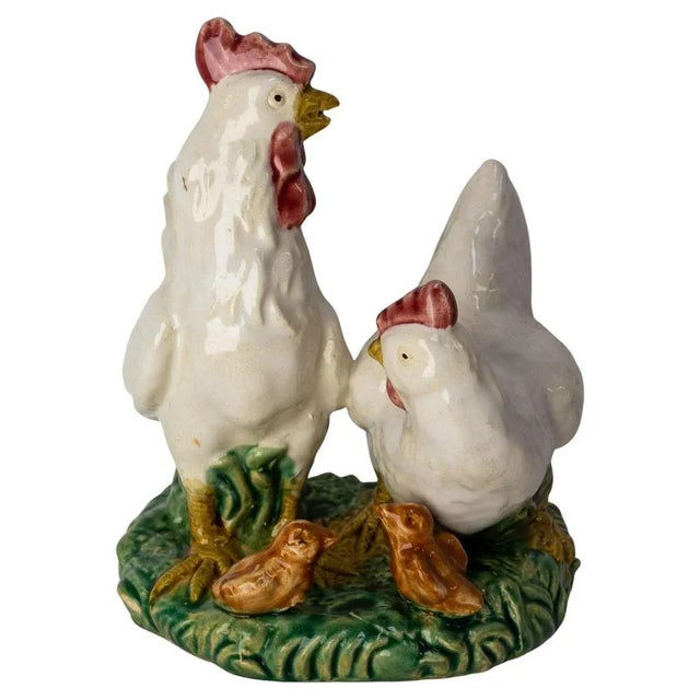 Green French Ceramic Chicken Family, 1900s For Sale - Image 8 of 8