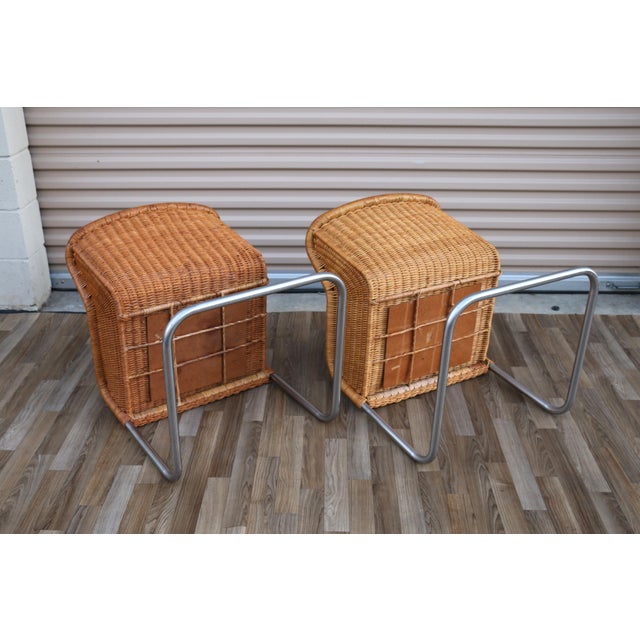 Pair of Vintage Harvey Probber Model D43 Wicker Cantilever Armchairs, 1970s For Sale - Image 16 of 17