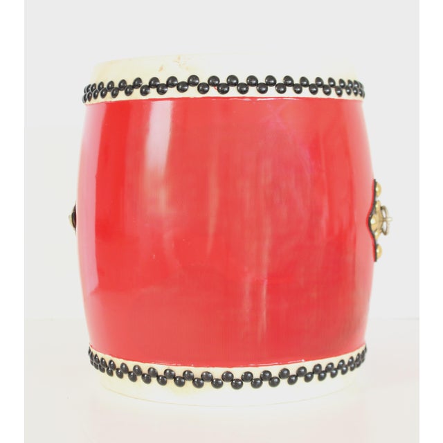 1956 Okinwan folk dance, Eisa global drum, featuring a cowhide drumhead with bright red lacquered body and stylish gold &...