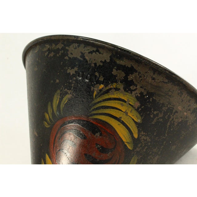19th C. Tin Tole Large Funnel W Flower & Black Paint, Marked Dover, Ma For Sale - Image 13 of 17