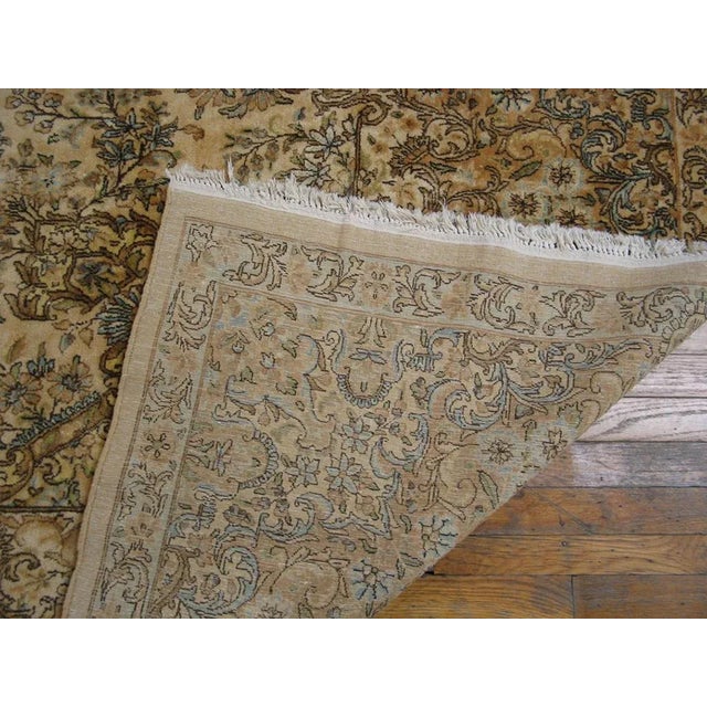 Brown Splendid White Ivory and Light Brown Color With an Extraordinary Medallion Design Antique Persian Kerman Rug For Sale - Image 8 of 8