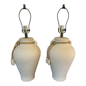 Mid-Century Textured Ceramic Table Lamps - a Pair