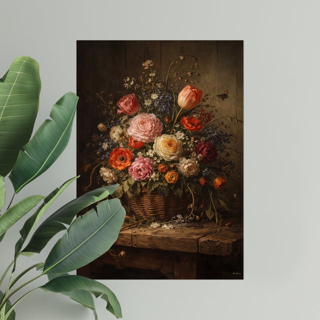Atelier Aria Lumae Abundant Flemish Basket Floral Still Life Grand 27 by 38 Board Print For Sale - Image 14 of 16