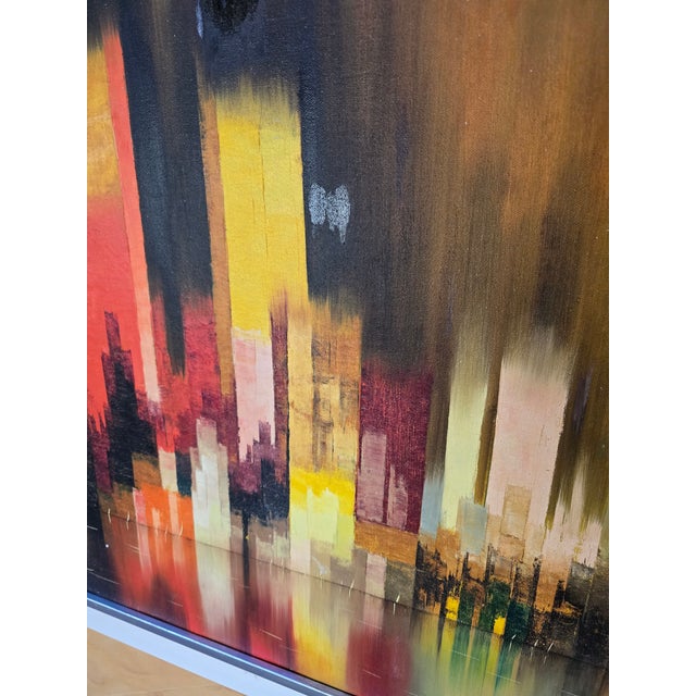 Vintage Mid Century Modern Abstract Painting Cityscape For Sale - Image 9 of 10