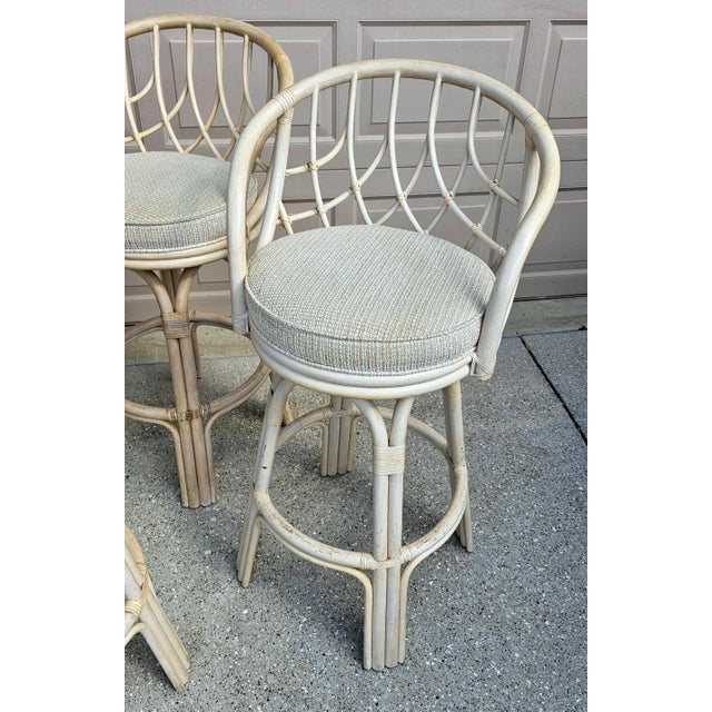 Set of Four Lane Venture "Tradewinds" Swivel Rattan Bar Stools For Sale - Image 10 of 14