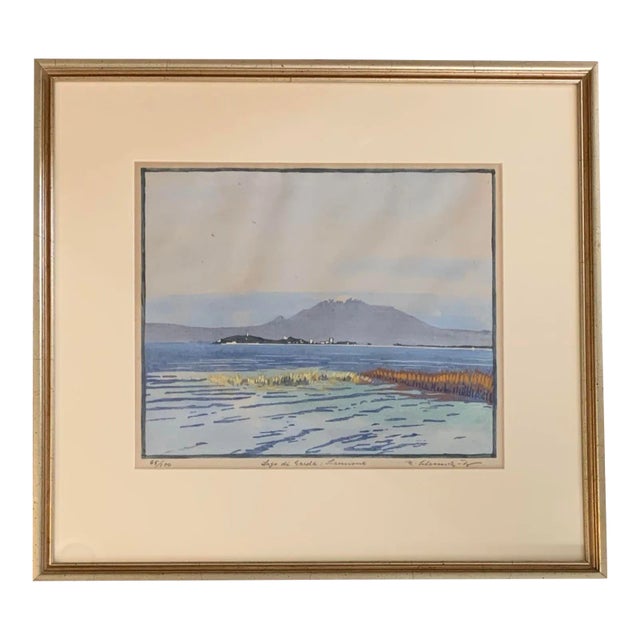 Vintage Signed and Numbered Handmade Italian Color Print of Lake Sarda For Sale