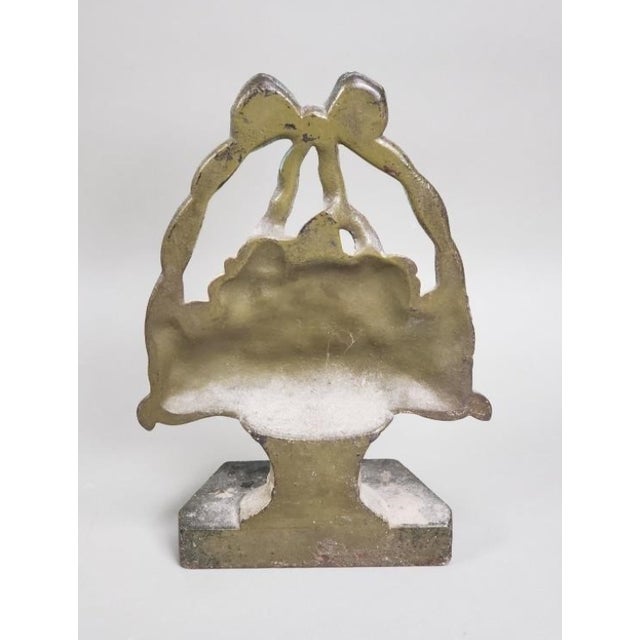 Vintage Painted Cast Iron Floral Basket Doorstop With Bow For Sale - Image 4 of 4